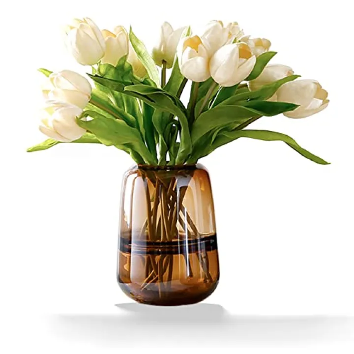 Rxcvkmw Modern Minimalist vase, Crystal Glass vase, vase, Flower vase, Dried Flower vase（Amber）