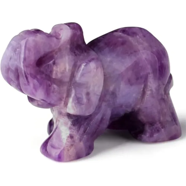 2" Amethyst Elephant Decor Natural Healing Crystal Stones Polished Hand-Carved Gemstone Big Cute Hippie Sculpture Statue Figurines Energy Purple Home Room Office Desk Decoration Gifts for Women Men