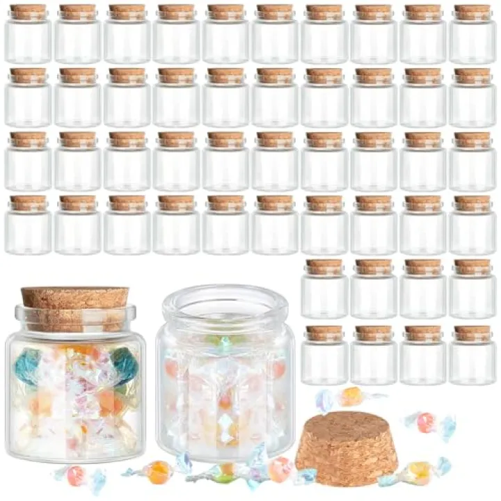 Patelai 24 Pcs Small Glass Jars with Cork Lids, Mini Potion Bottles Bulk Tiny Wishing Vial Spell Jars for DIY Art Crafts Gift Valentine Wedding Birthday Party Favors Decorations (50 ml)