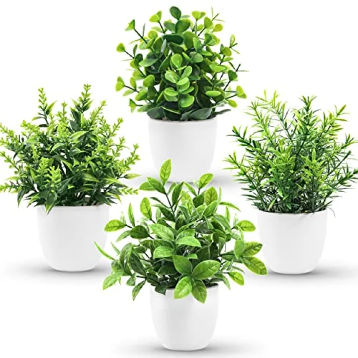 Der Rose Faux Plants Indoor, 4 Pack Small Fake Plants Mini Artificial Plants in Pots for Home Office Shelf Farmhouse Bathroom Decor
