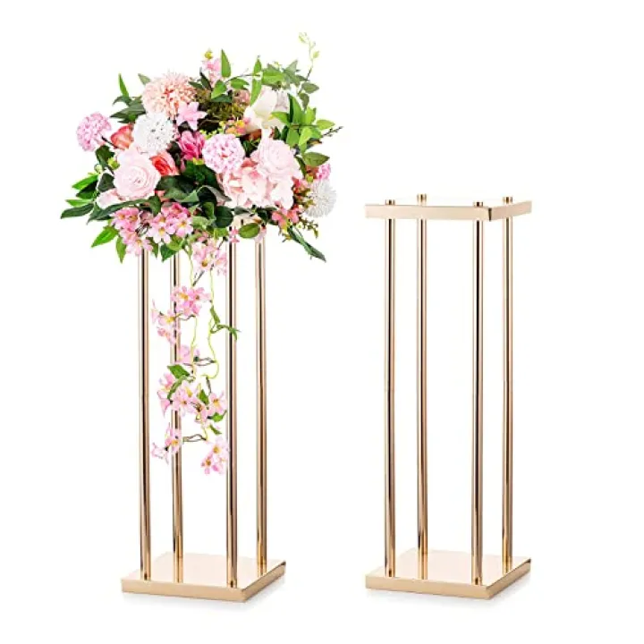 Sziqiqi Column Vases Wedding Centerpieces for Tables with Plates - 2ft Wedding Decoration for Ceremony Modern Rectangular Flowers Arrangements Display Rack for Road Leads T-Stage