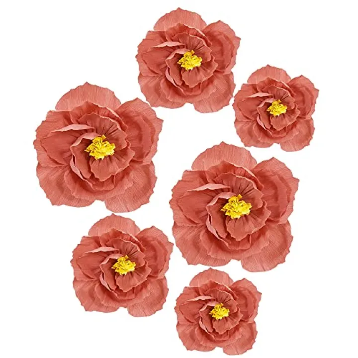 BEISHIDA 6 Pieces Paper Flower Decoration Supplies for Party Decoration, Wedding Decoration, Background Wall, Room Decoration, Bridal Shower, Baby Shower (Champagne)