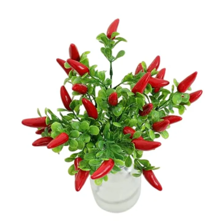 XIZHI 6pcs Artificial Plant Red Plastic Pepper Bouquet Durable Fake Chili Bouquet Simulation Fruits Bunch Plastic Fake Plant for Home Party Office Decor
