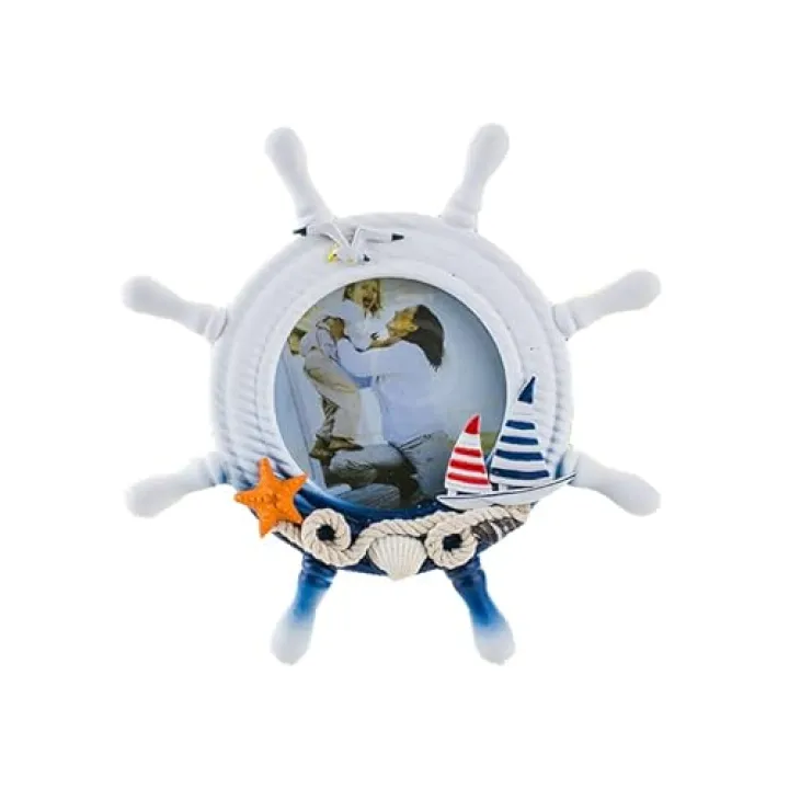 LEEMASING Nautical Decor wood Boats Ships Wheel Shaped Photo Frame Picture Frame For Group/Family Photos Fit For 3.5x3.5 Inch Photo