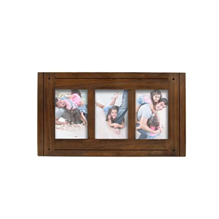 Prinz Homestead Dark Walnut 3-Opening Collage Picture Frame, Made for 4x6 Photos, Distressed Wood Frame, Two-Way Easel, Wall or Tabletop Display