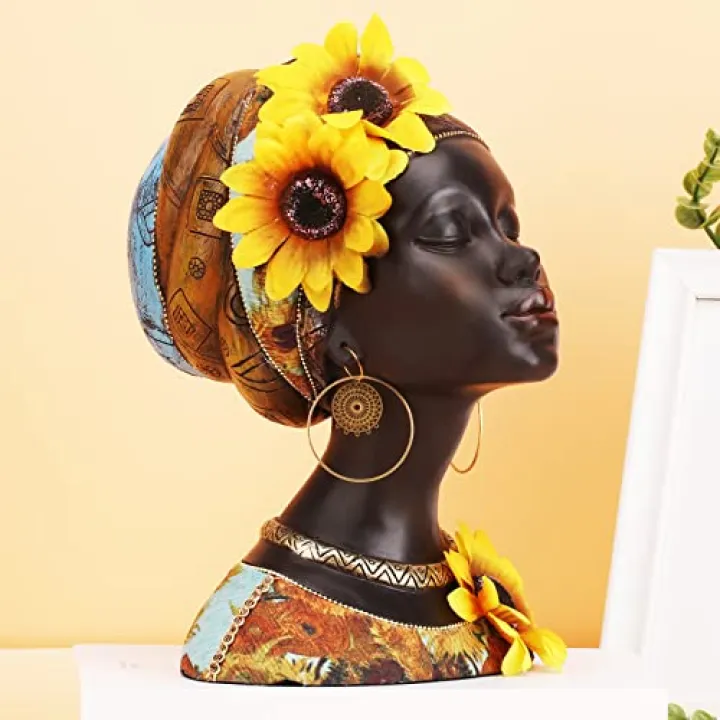 African Art Sculptures Modern African Women Statues Room Decor,Resin African Figurines Black African American Bust Statue,Suitable for Living Room Desktop Entrance Decor african decorations for home