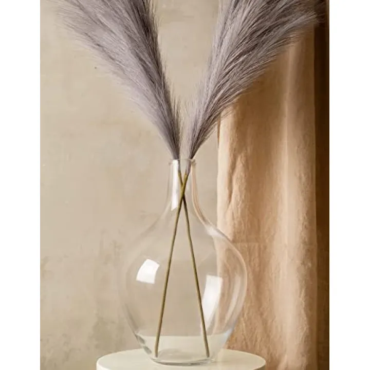 Large Glass Vase for Floor, 15" Tall Clear Glass Floor Vase for Pampas Grass and Long Stem Flowers, Big Glass Vase Decor for Living Room Bedroom, Clear Vase