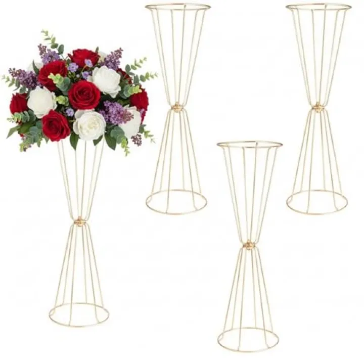 Set of 4 Wedding Centerpieces Geometric High Gold Vases - 23.6" Floral Table Decorations Metal Vases for Wedding Anniversary Celebration Party Birthday Events Aisle Home Decor