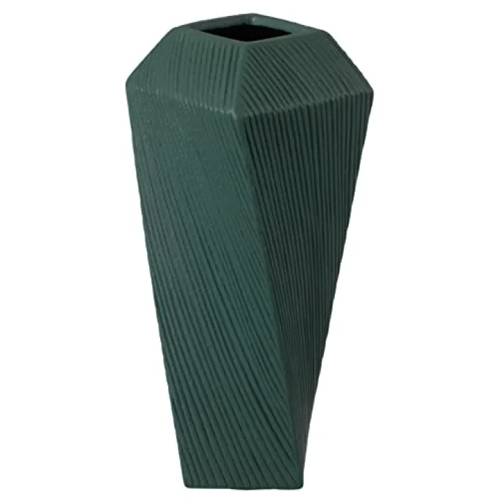 12" H Decorative Ceramic Square Twisted Centerpiece Table Vase Green, Large