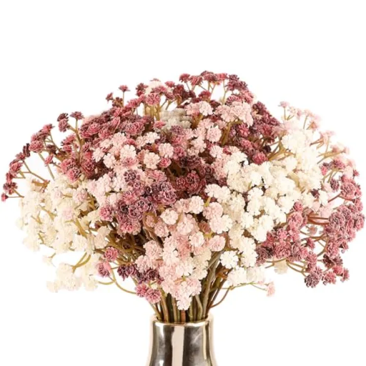 N&T NIETING Baby Breath Flowers Artificial Bulk, 10Pcs Fake Gypsophila Plants Bouquets Flowers Real Touch Faux Babies Breath Arrangement for Home Wedding Party Vase Decoration Fall Pink