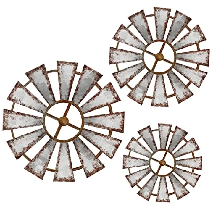 Yookeer 3 Pcs Wood Windmill Wall Decor Farmhouse Hanging Decoration Wooden Windmill Kitchen Decor Rustic Decor Living Room Sculpture Art for Bedroom Nursery Home Decor(Farmhouse)