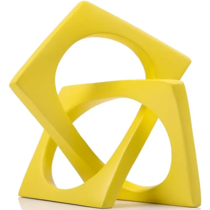 Jax Geometric Yellow Knot Statue Decor, Home Bookcase Centerpiece and Tabletop Sculpture, For Home Decor Accent Cube Ornaments