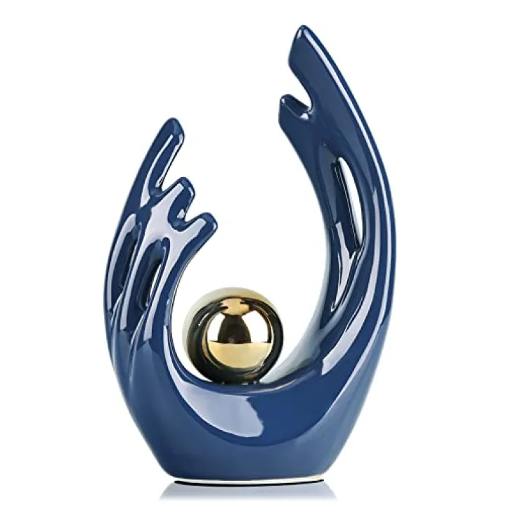 12" H Navy Blue Aesthetic Room Decor Accent, TV Stand Funky Table Centerpiece, Abstract Art Ceramic Statue and Sculpture, Blue Decor for Living Room, Bookshelf Decorative Objects, Shelf Decorative