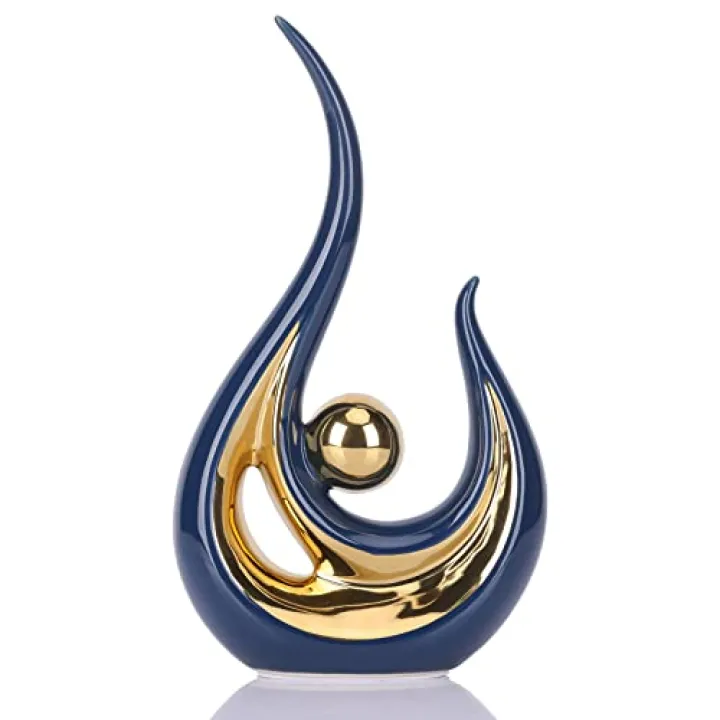 LCCCK Blue Gold Abstract Figurine Statues for Home Decor – Modern Ceramic Sculpture Accent, Decorative Statues for Living Room, Shelf, TV Stand, Office or Coffee Table Centerpiece Art Decoration