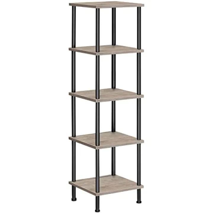 HOOBRO 5-Tier Corner Shelf Stand, Corner Square Rack Display Shelf, Tall Storage Rack Plant Stand, Bookcase for Small Spaces, Living Room, Home Office, Kitchen, Greige and Black BG50CJ01