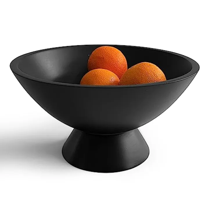 Fairwood Way - Black Pedestal Bowl - 10 Inch, Wide Black Footed Bowl as Fruit, Key, Decorative, Candy Holder or Centerpiece, Wooden Bowl Decorative for Kitchen, Dining Table & Modern Home Accessories
