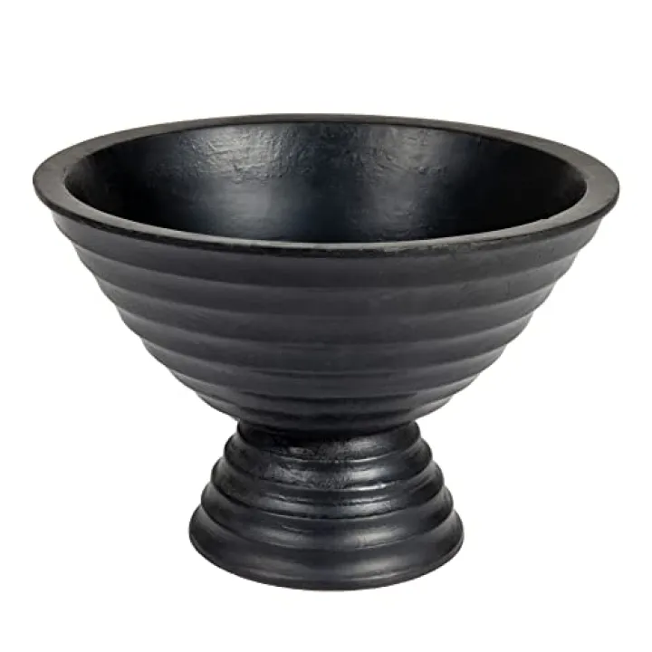 Creative Co-Op Boho Wood Pedestal Serving Bowl, Black Finish