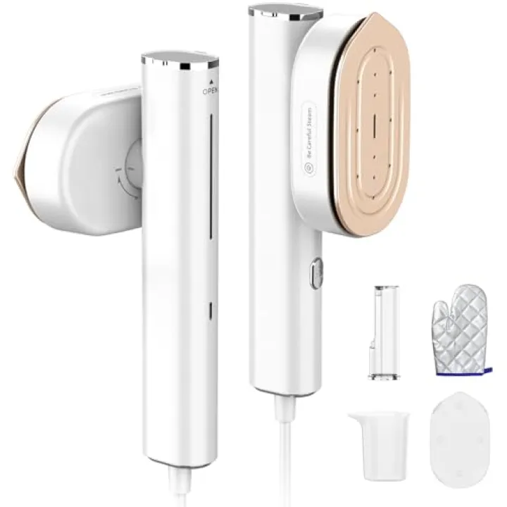 HULMAY Portable Steamer For Clothes Travel Mini Steamer and Iron Fast 10s Heat-Up, Horizontal and Vertical 1200W Effortless Wrinkle Removal, Garment Steamer and Iron for Travel Office Home(110-120V)