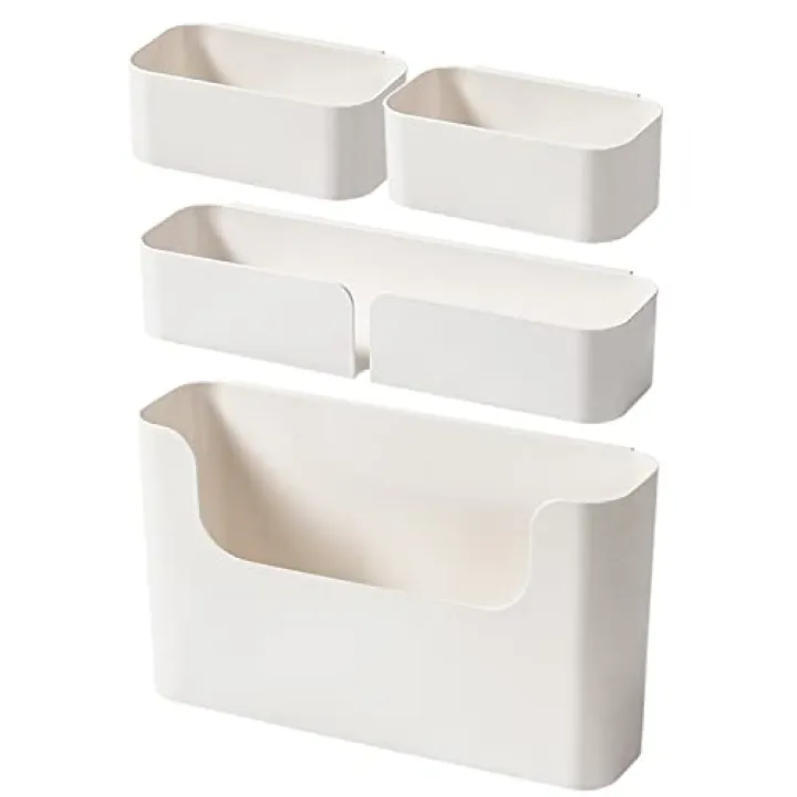 4 Pack Bedside Shelf Wall Mount,Wall Mounted Floating Shelf, Bedside Shelf Organizer Set,Non-Drilling Adhesive Plastic Storage Organizer for Home Decor,Kitchen,Bedroom,Bathroom,Rv (White)