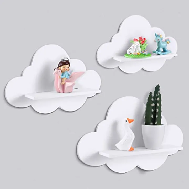Tatuo 3 Pcs Floating Cloud Shelves for Wall White Wavy Small Floating Shelves for Bathroom Living Room Bedroom Corner Nursery Decor