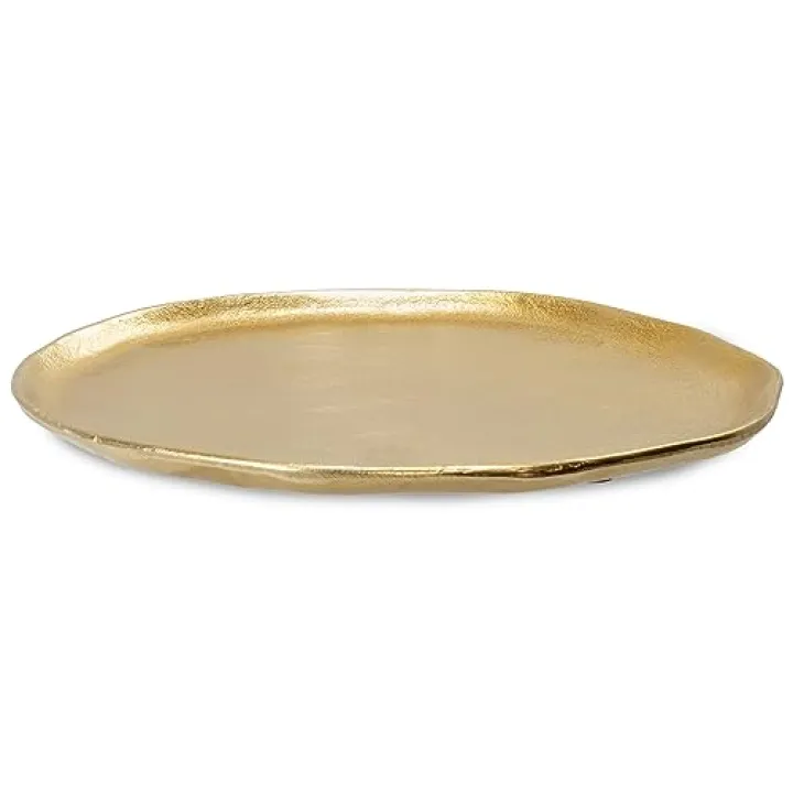 Red Co. 12” Dia Decorative Uneven Round Textured Metal Centerpiece Plate Tray, Gold
