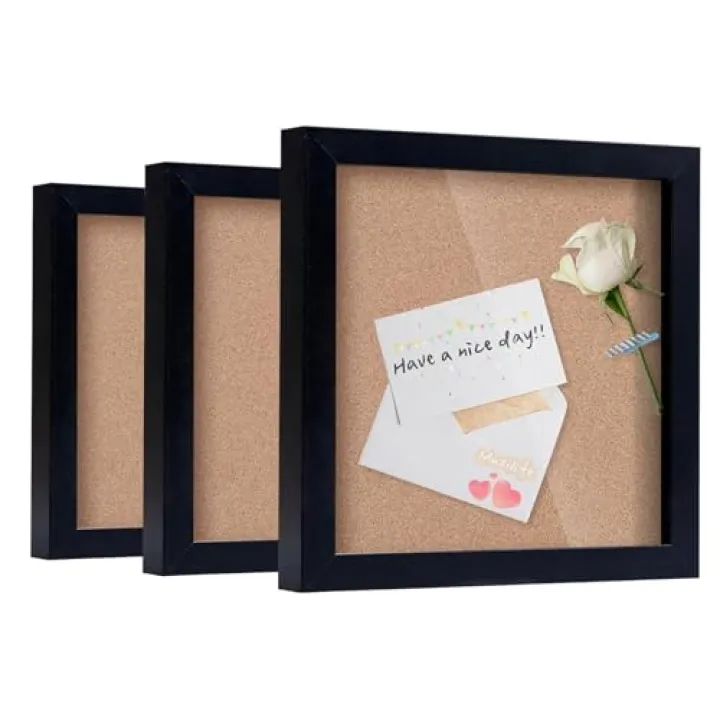 Muzilife 8x8 Shadow Box Picture Frame 3-Pack Wood 3D Picture Frame with Glass Cover Display Case for Medals, Wedding Memories, Tickets, and Photos, Black