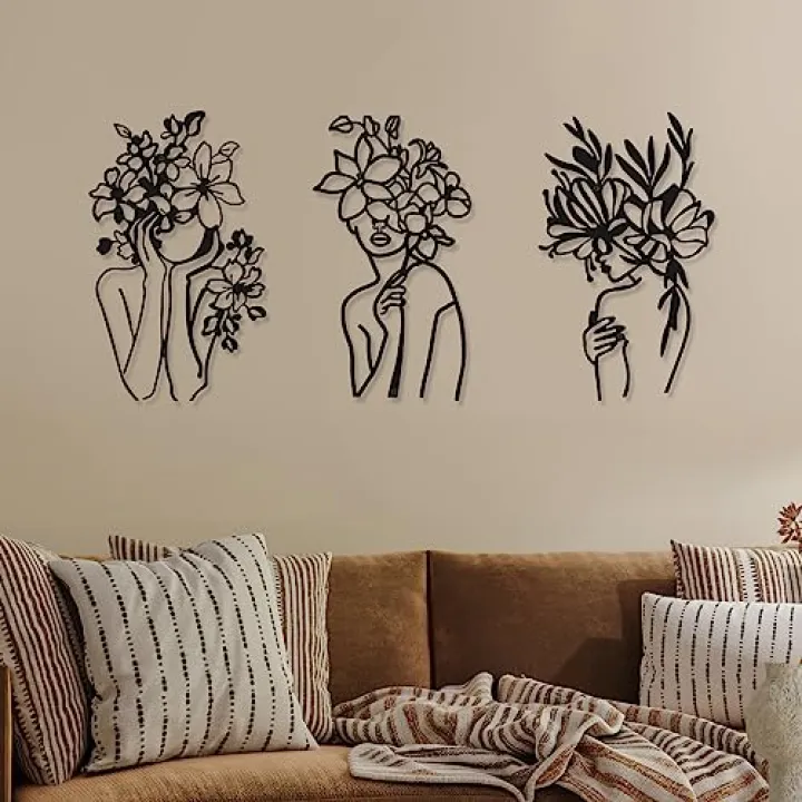 Photect 3 Pcs Metal Wall Art Decor Minimalist Abstract Woman metal Modern Line Drawing Wall Art Decor Female Single Line Home Hanging for Bedroom Kitchen Bathroom Living Room