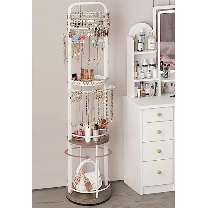 Jewelry Holder Organizer, Floor Jewelry Organizer with Earring Organizer Necklace Holder, Rotating Jewelry Stand Necklace Display Earring Storage, Large Hanging Jewelry Tree for Jewlery Bracelet Ring
