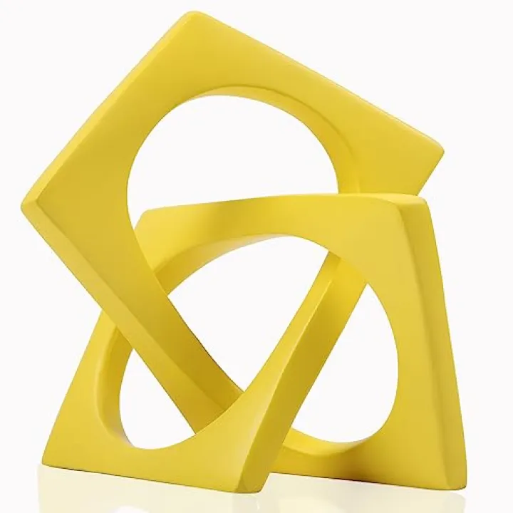 DOVDOV Geometric Cube Knot Decorations, Abstract Geometric Statue, Yellow Home Decor Accents for Room Office Shelf Coffee Table entryway Desktop Small Ornaments.