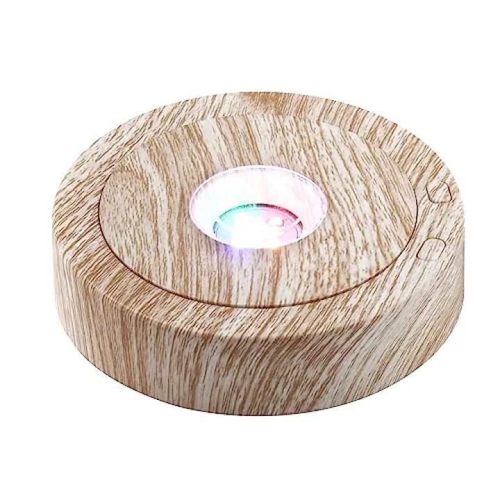 Onepec Rotating LED Base - Positive and Negative Rotation Display with 7 Lights Wood Grain Led Base Light for Glass Crystal Art, Nice Holiday Party Christma Decor