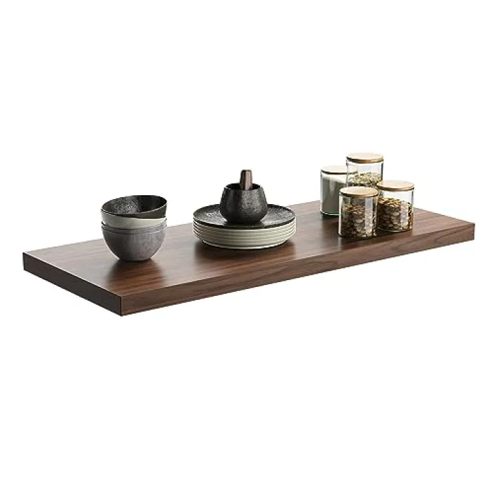 JPND Wall Shelf Set of 1, Walnut Floating Shelves 30 in W x 10 in D x 1 in H, Wooden Floating Wall Shelf with Invisible Brackets for Living Room/Bedroom/Bathroom/Kitchen Storage and Decor