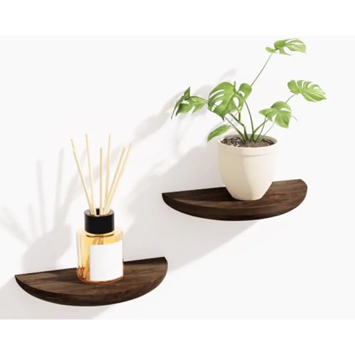 QsQueen Solid Wood Half Round Floating Wall Shelves | Elegant Floating Shelves, Elevate Your Space. Perfect for Living Rooms, Bathrooms, Bedrooms, Offices, Children's Rooms