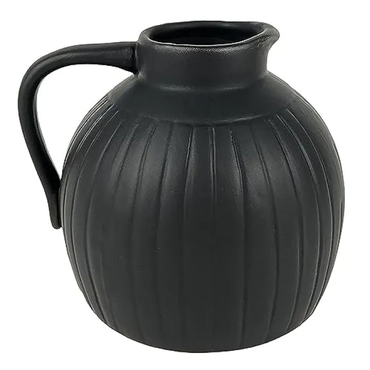 47th & Main Ceramic Vase Modern Pitcher-Style Vases with Handle, 4.5" Tall, Black