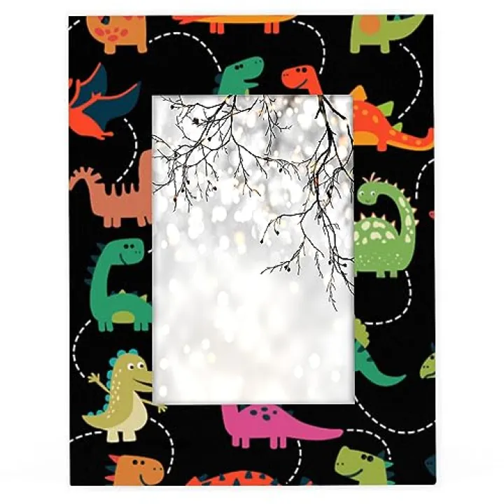OMFUNS Rainbow Dinosaur 5x7 Picture Frames Cute Animal Photo Frames Collage for Wall Mounting Tabletop Display Wood Photo Picture Frame Home Office Decoration Family Friends Gift
