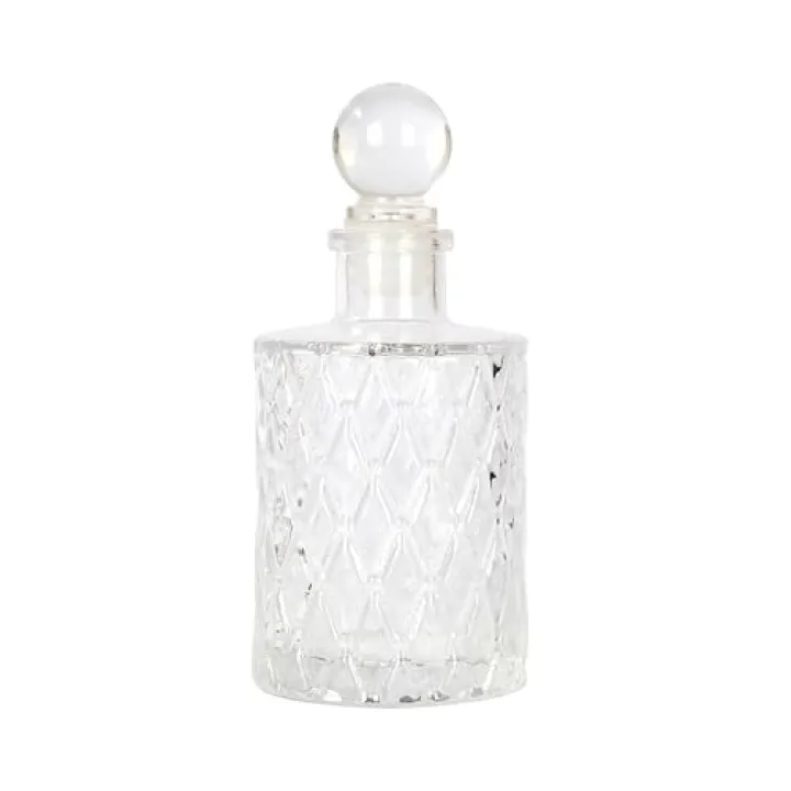 Magic Season Decorative Glass Bottle - 5 fl oz. Rhombus Pattern Round Bottle (1 Set w/Glass Stopper)