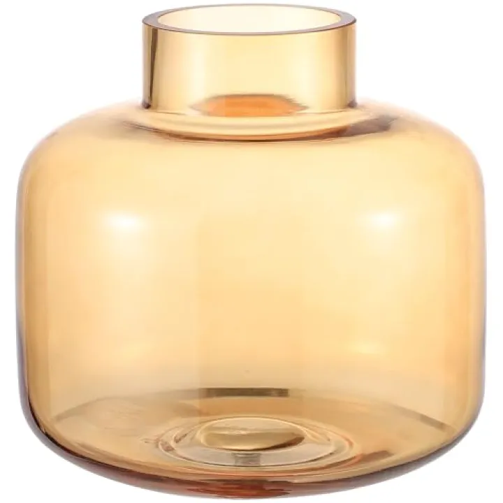 PORPAN Amber Glass Vase, Short Flower Vase, Round Glass Vases for Flowers, 6 Inch Small Glass Vases for Living Room, Dining Table, Wedding, Office, Bookshelf, Coffee Table
