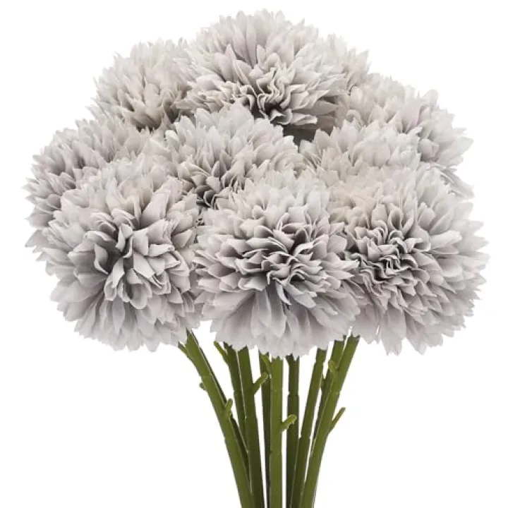 MECCANIXITY Artificial Flower Heads, Silk Chrysanthemum Ball Hydrangea Grey Faux Flowers for DIY Craft Wedding and Party Decoration Pack of 10