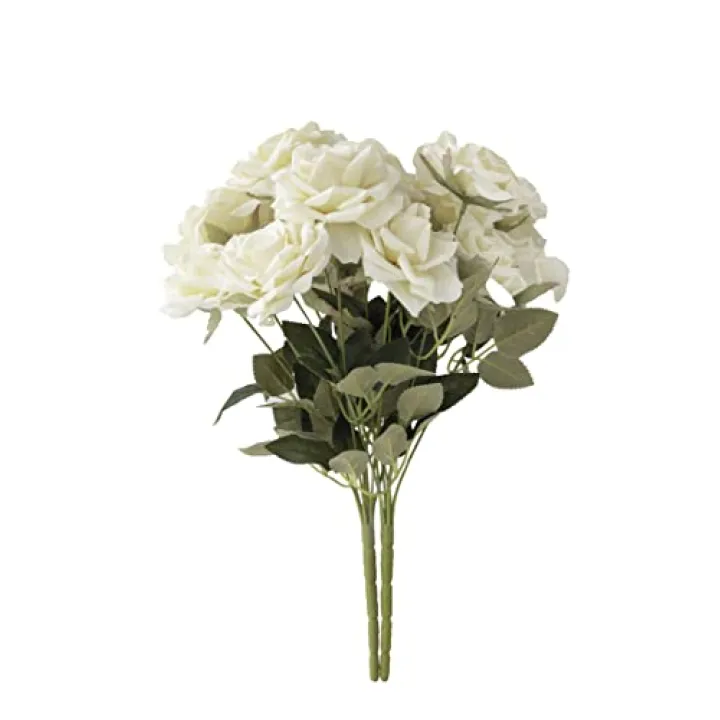 CozyWel Silk Flowers Box Set Faux Flowers, 14 Heads Long-Stem Real Touch Silk Roses in Two Branches for Home Decor Centerpieces Wedding Decor Bridal Shower Party (Ivory White*)