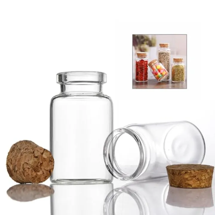 ICSTM Glass Bottles with Cork,2 Pack Empty Clear Glass Bottles Vials with Cork Stopper Storage Jars 47mm Bottle Diameter (2, IC100, Round, 100, ml/min)