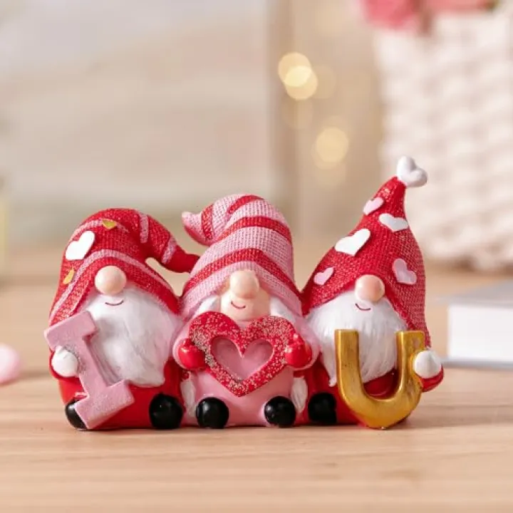 Elegondrar 3.9" H Valentines Gnomes, Resin I Love U Swedish Tomtes Figurines, Valentines Decor for Home, Gnomes Gifts for Women