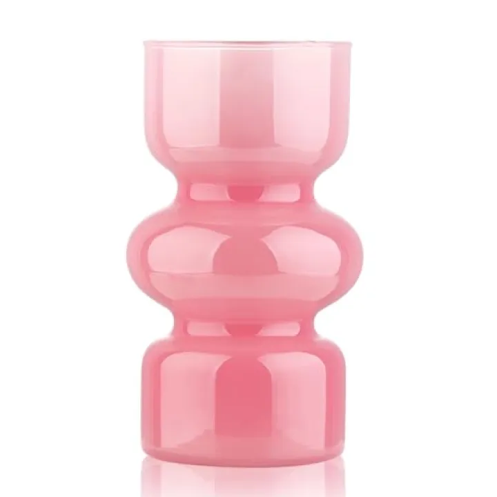 VanEnjoy Pink Glass Hydroponic Vase, Colored Glass vase Flower, Three-Layer 7 inch Cylinder vase for Home Décor, Modern Glass Vase for Home, Office, Wedding