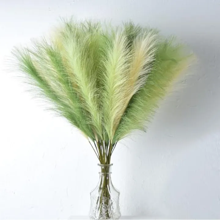 LSKYTOP Green Pampas Grass Decor,23Inch 12pcs Faux Pampas Grass Bouquets Artificial Pampas Fake Pampas Flower for Home Living Room Bedroom Vase Decor