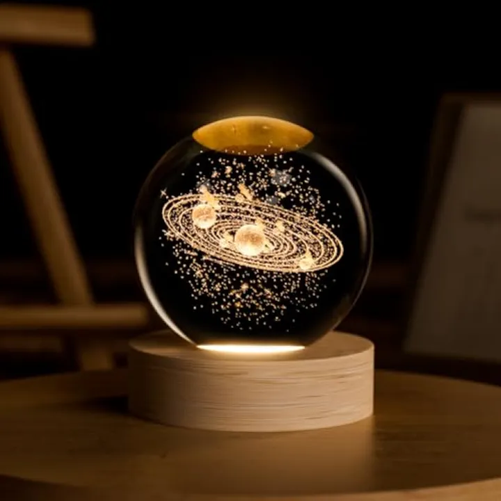 3D Solar System Crystal Ball, 2.4inch Universe Gifts Decorative Quartz Glass Ball, Space Laser Engraved Model Astronomy Decor, Paperweight Physics Display Sculpture Home Decor Crafts for Friends