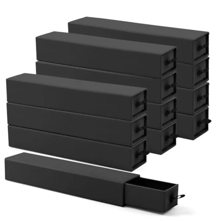Lainrrew Jewelry Gift Box, Luxury 12-Pack Jewelry Gift Box Velvet-Lined, Compact Drawer Style for Earrings & Rings, Stylish Necklace Bracelet Organizer, 8.3x1.8x1.4 Inches (Black)