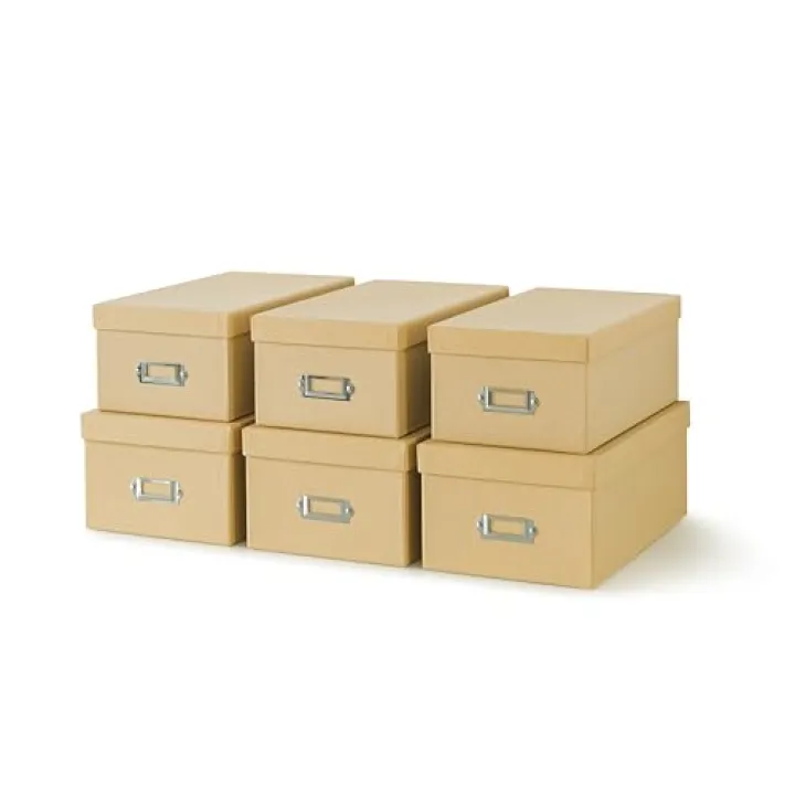 Soul & Lane Kraft Storage Boxes - Set of 6 (3 Large, 3 Medium), Keepsake Memory Storage Boxes with Lids, Cardboard Organizers with Label Holders for Photos, Crafts, Decoupage & Collectibles