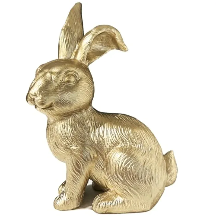 QIAOIDEA Gold Bunny Figurine, Easter Decor, 6.75" Statue, Modern Vintage Rabbit Ornament