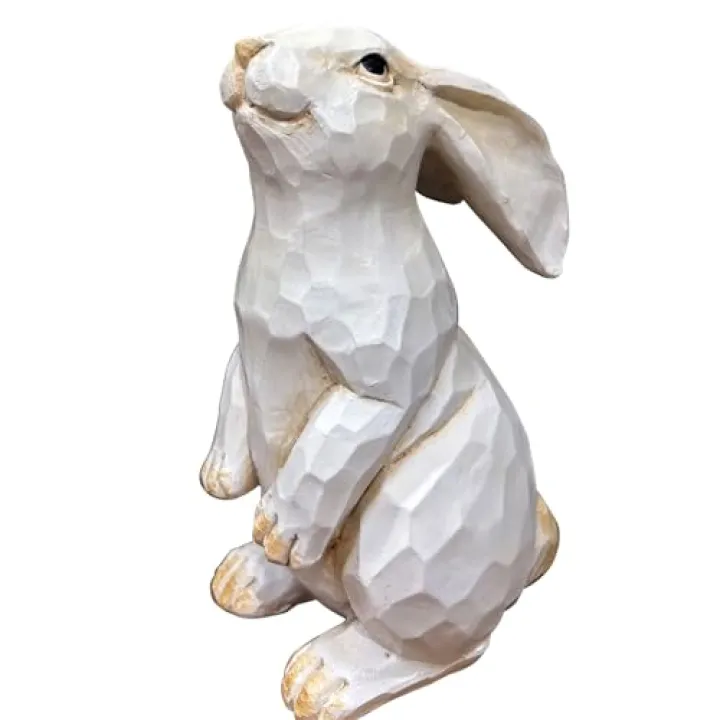 QIAOIDEA Easter Bunny Decoration, Decorative Farmhouse Modern Standing White Rabbit Bunny Figurine, Home Decor Accents Carved Rustic Distressed Animal Bunny Rabbits Ornaments