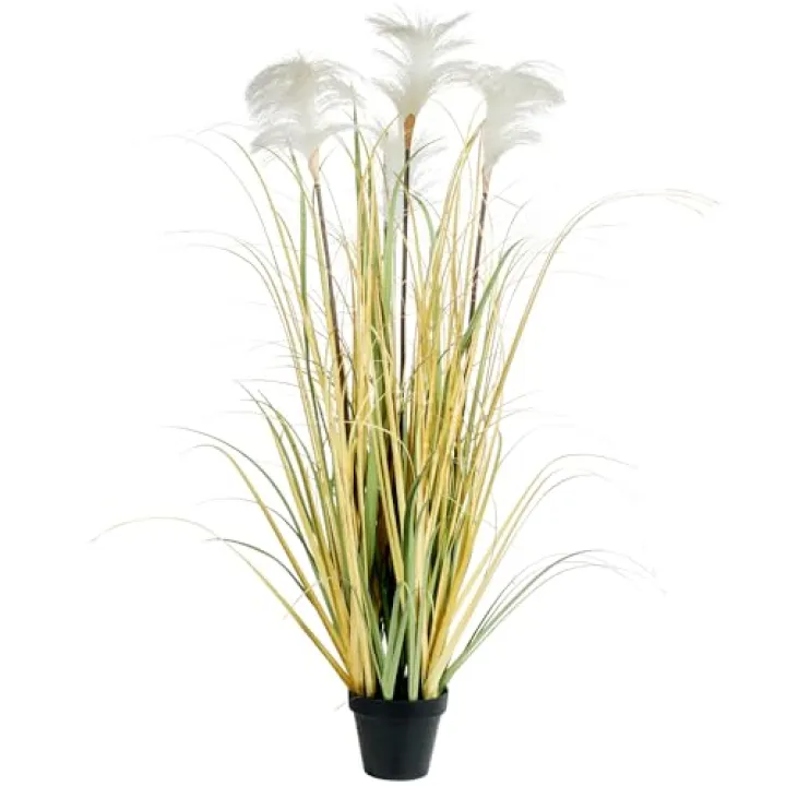MyGift 40 Inch Artificial Feather Pampas Grass Plant Potted in Black Planter Pot, Floor Standing Faux Cortaderia Selloana with White Feathery Panicles