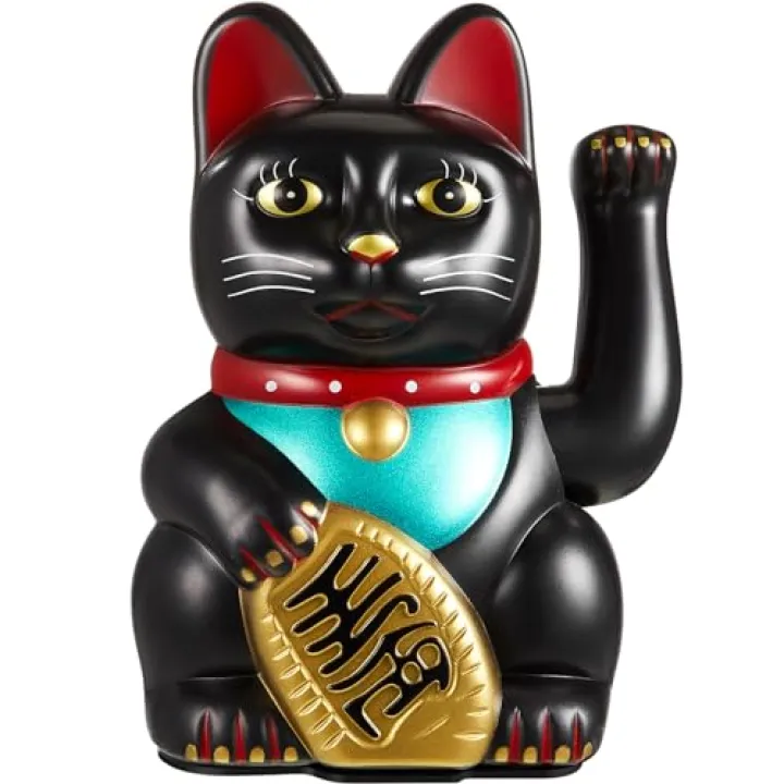Chunful 6 Inch Lucky Cat Waving Arm Maneki Neko Lucky Beckoning Feng Shui Wealth Cat for Welcoming Fortune Wealth Prosperity Decoration, Battery Not Included(Black Color)