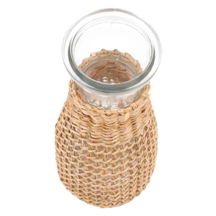 PRETYZOOM Eco-Friendly Straw Woven Flower Vase Unique Desktop Decor Seagrass Vase